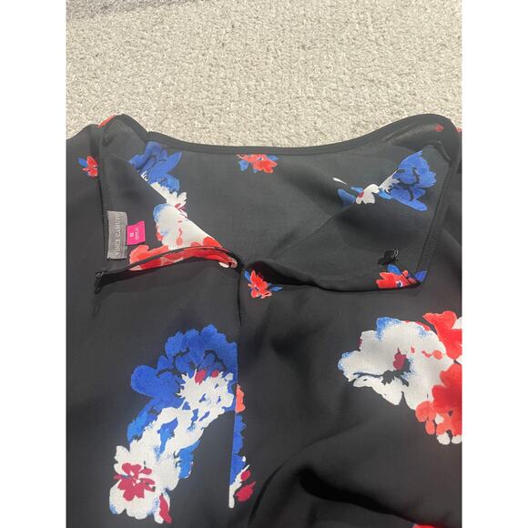 Vince Camuto Blouse Womens Plus Size 1X Tunic Top Floral Cap Sleeve Black Red - Picture 6 of 10